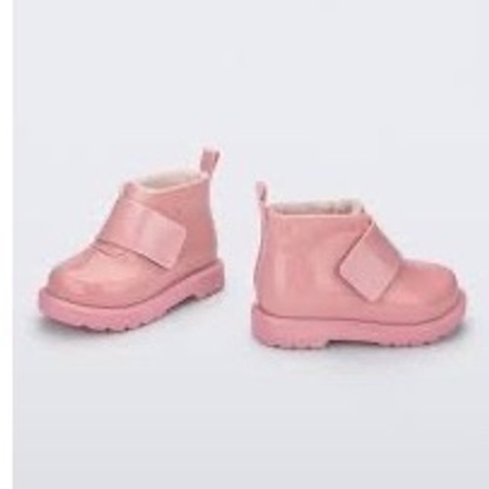 Mini Melissa Pink Jelly Boots Faux Fur Lined Vegan Ankle Boots Toddler 7